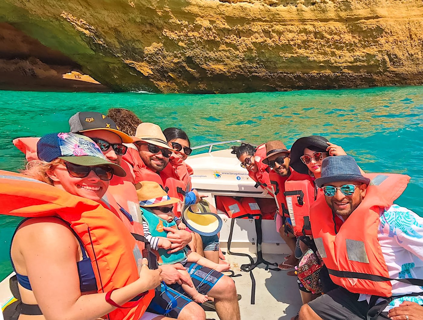 People wearing lifejackets on Benagil boat tour