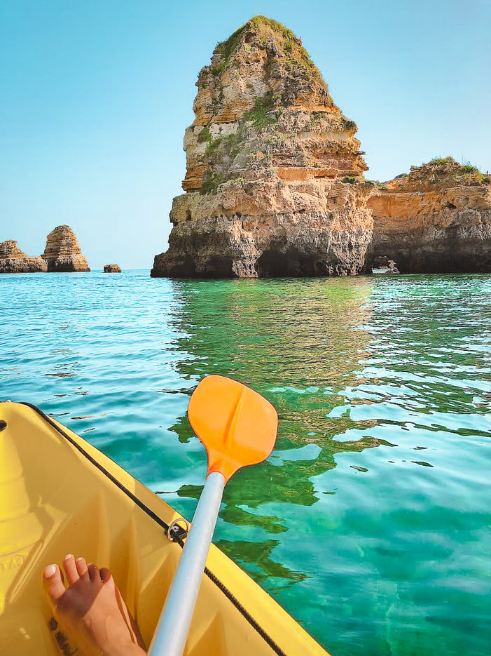 View of Lagos cliff from yellow kayak