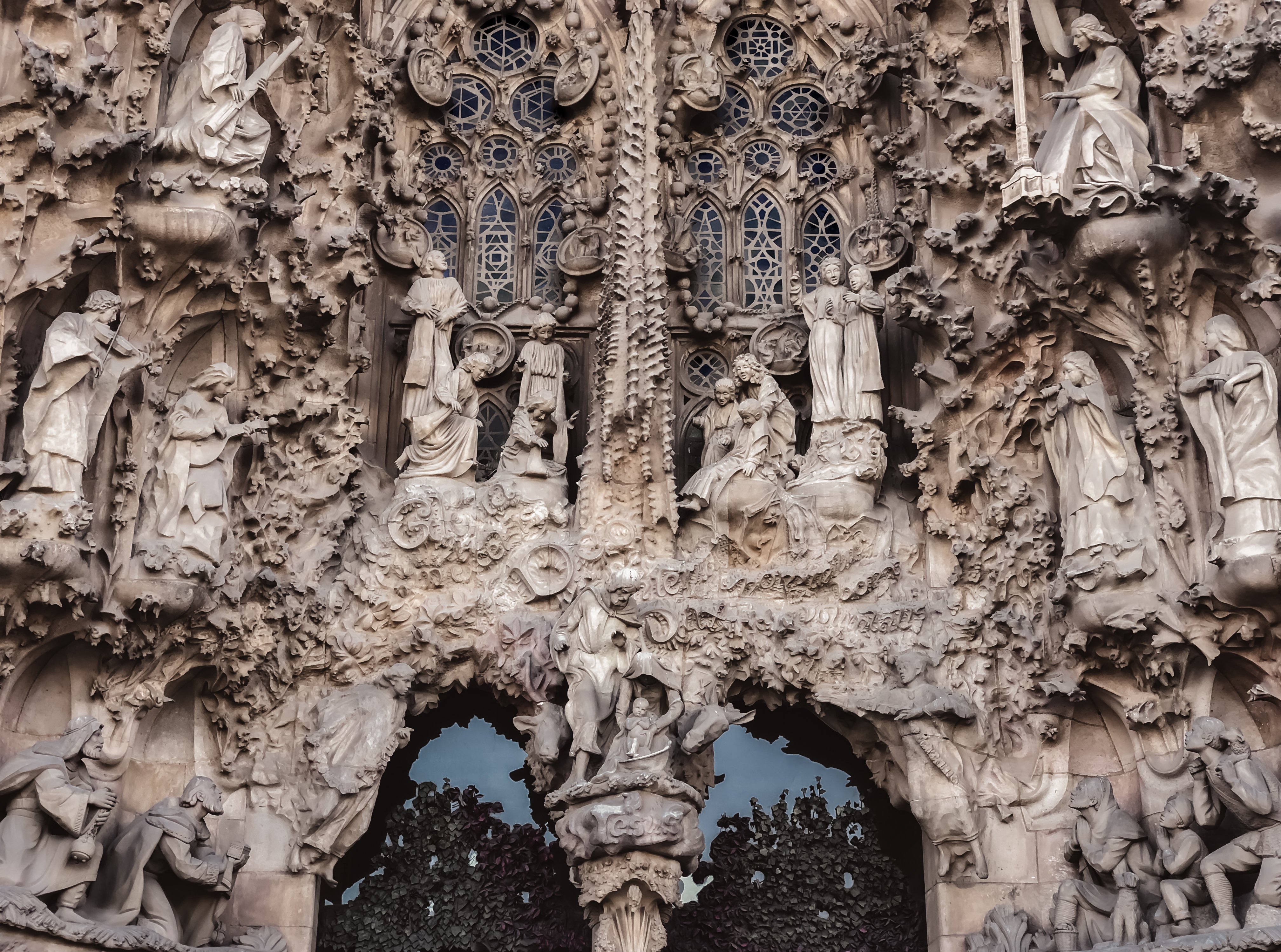 Close-up of the Sagrada Familia's nativity facade