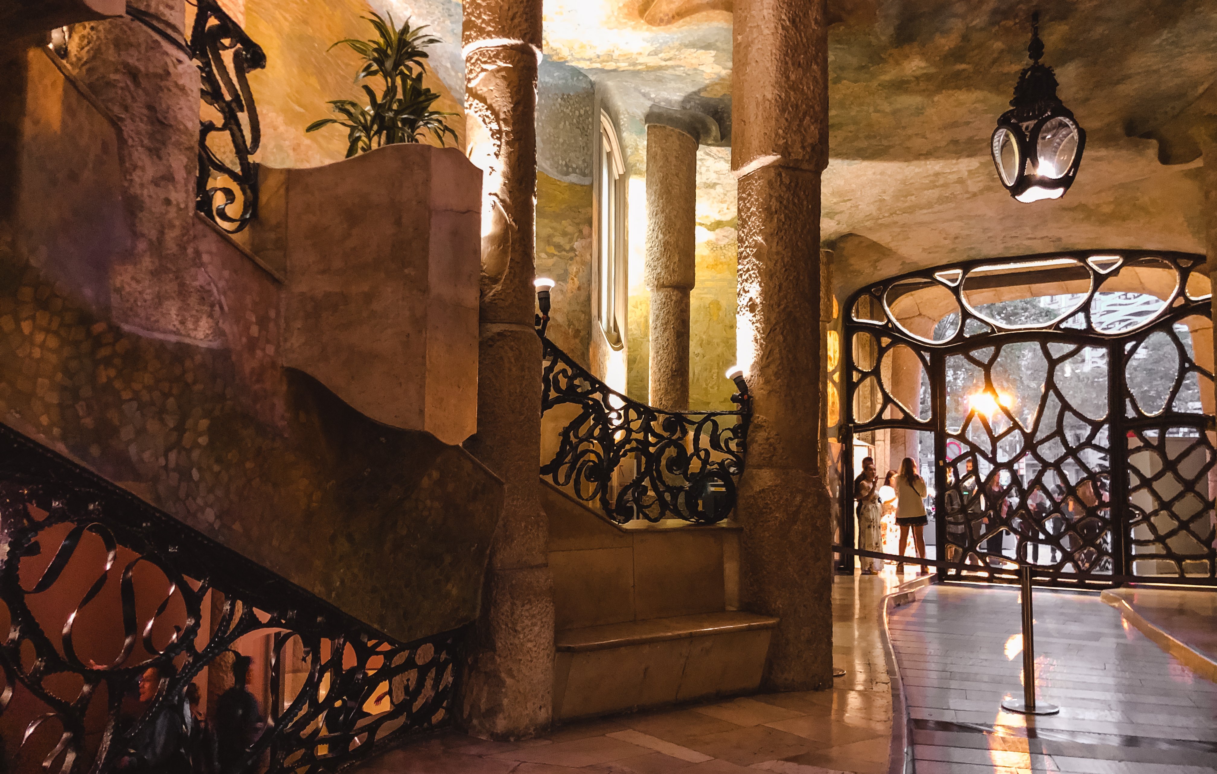 Wrought iron doorway and staircase inside Casa Mila