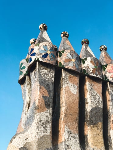 Tiled chimneys on Casa Batllo's rooftop 