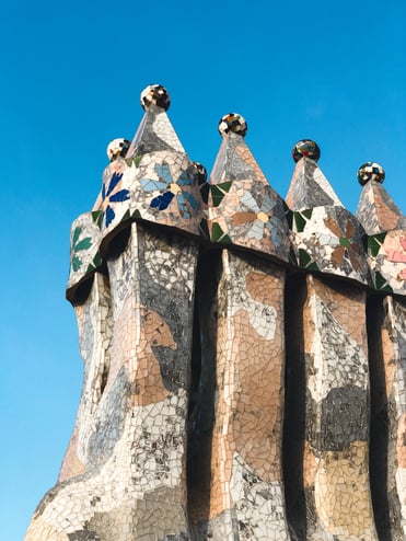 Tiled chimneys on Casa Batllo's rooftop 