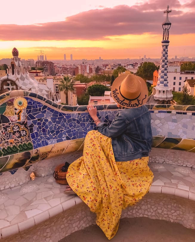 Muslim blogger watching sunrise at Park Guell