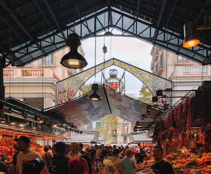 Crowded market on La Rambla