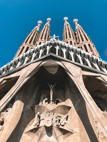 Sagrada Familia's passion facade depicting crucifixion