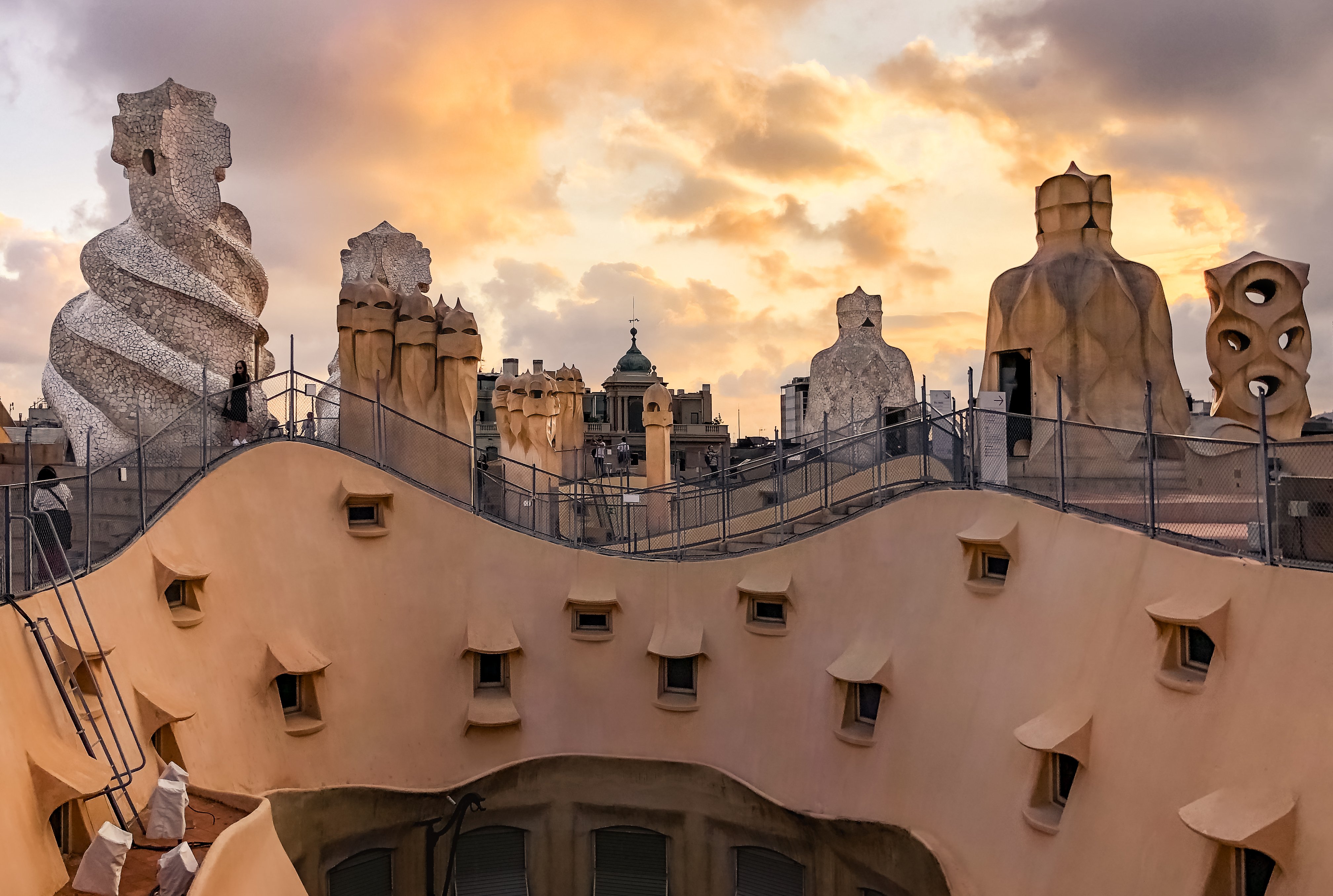 Casa Mila's warrior roof terrace at sunset