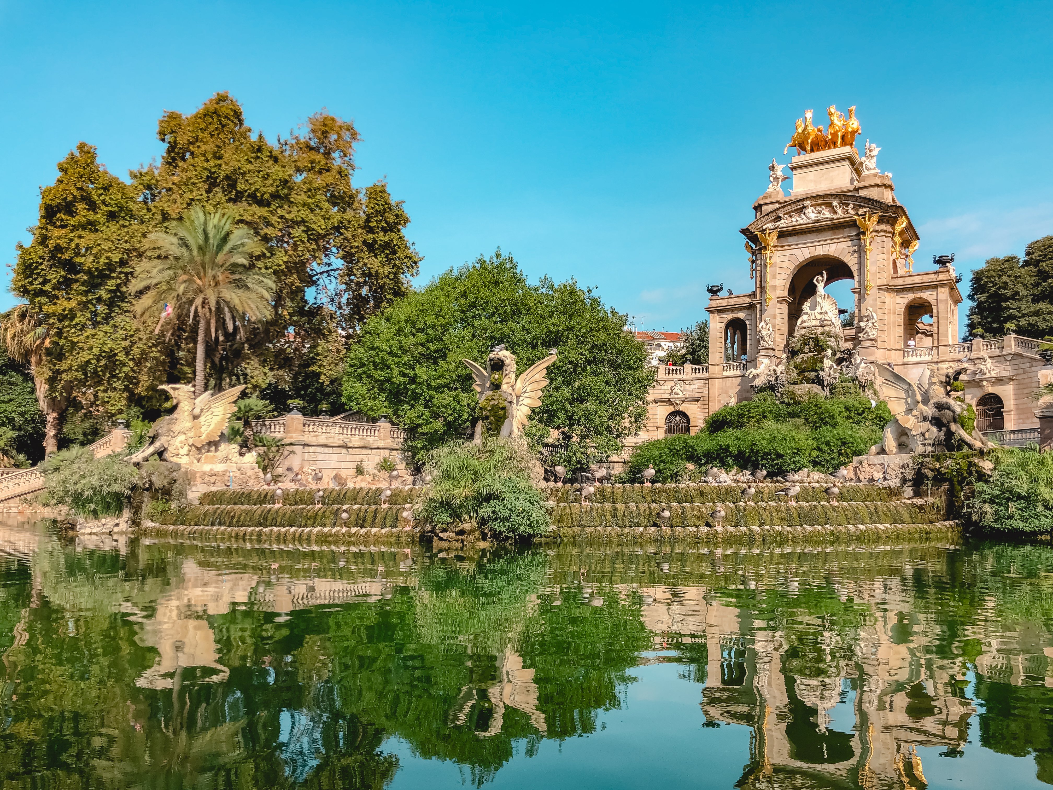 Cascading waterfall and sculptures at Parc de la Ciutadella