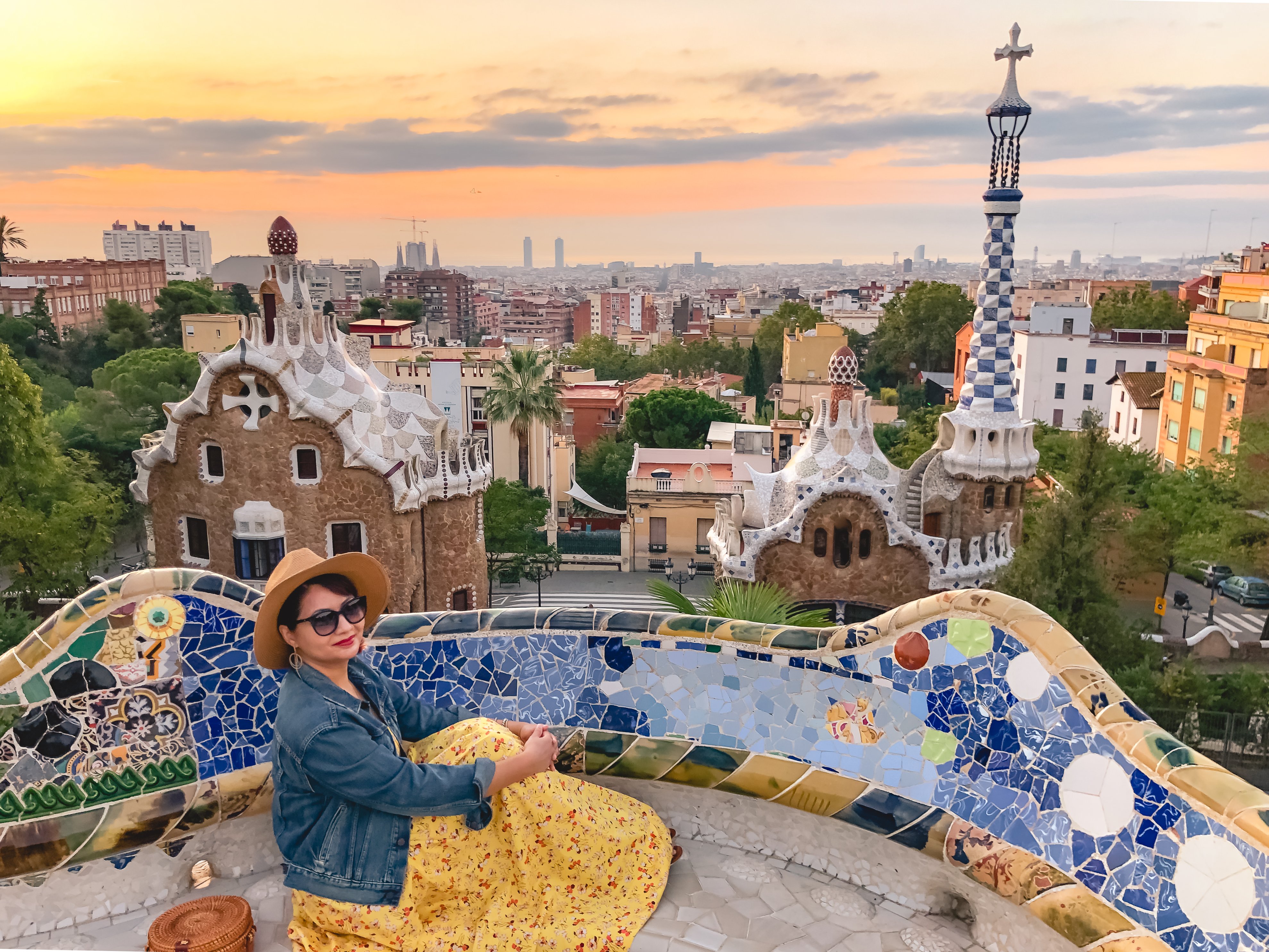 Muslim blogger watching sunrise at Park Guell