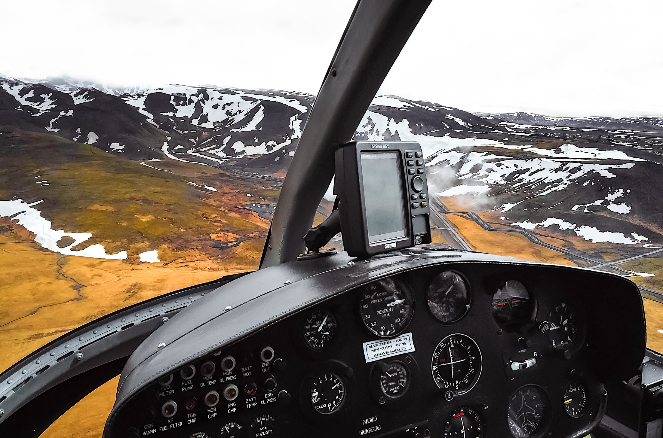 View of Iceland mountains from helicopter