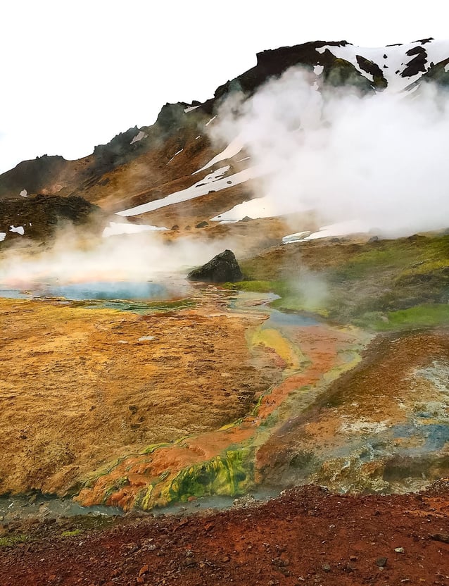 active volcano with steaming vents