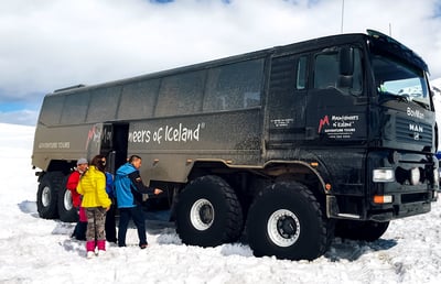 Big black monster truck on glacier