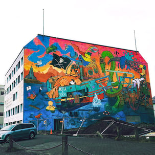 Colorful graffiti on building in Reykjavík