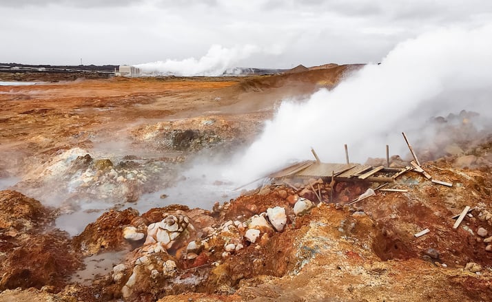 Orange rocks and steam vents