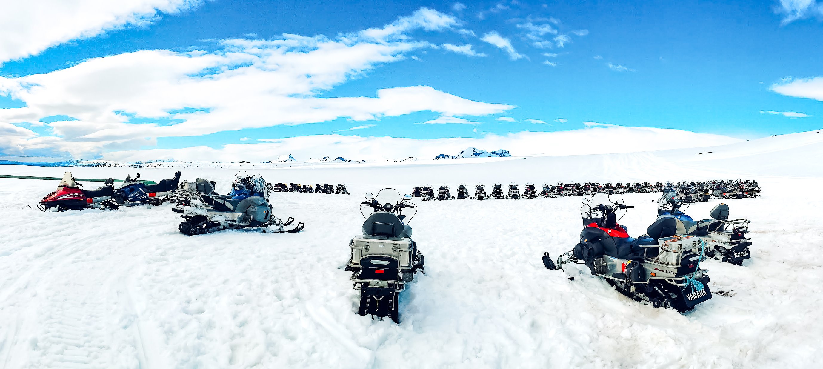 snowmobiles atop Langjökull glacier
