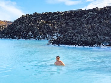 man swimming in Blue Lagoon