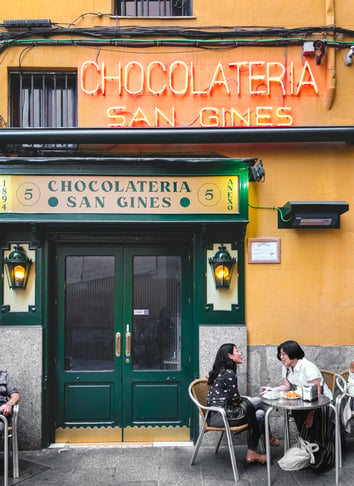 San Gines Chocolateria green door halal dessert in Madrid