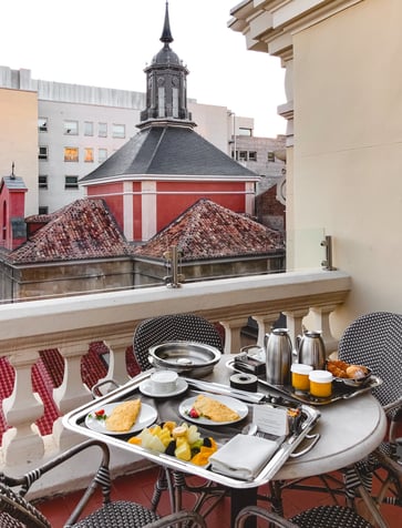 Halal breakfast on balcony at Principal hotel Madrid