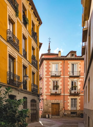 Colorful buildings Madrid architecture