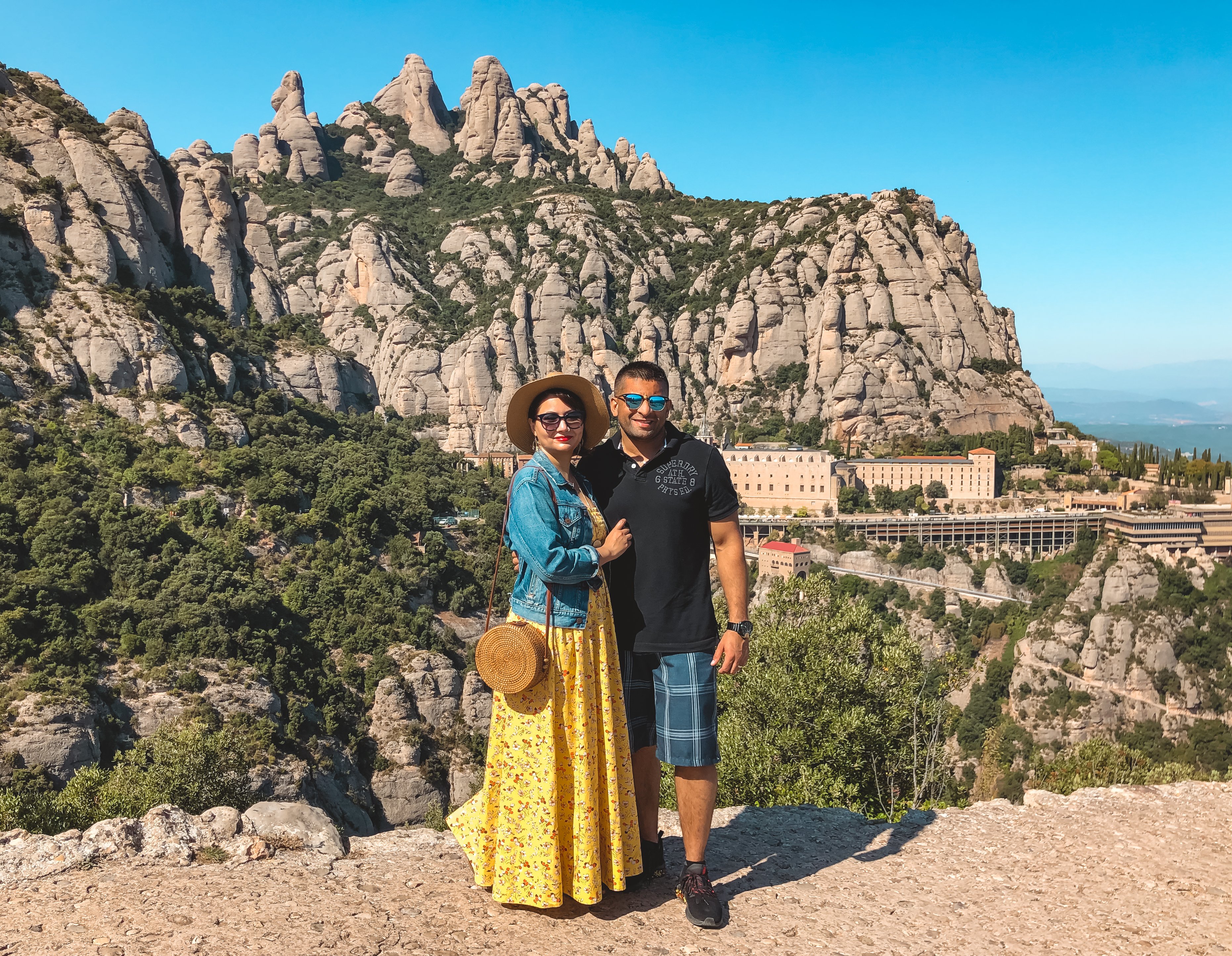 Muslim travel couple at Montserrat Spain
