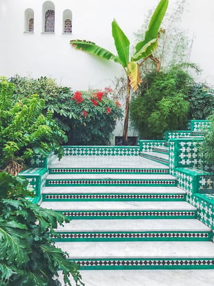 Grand Mosque of Paris green-tiled staircase