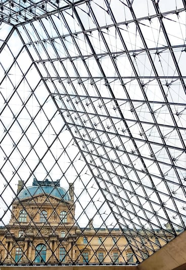 View from inside Louvre Museum glass pyramid