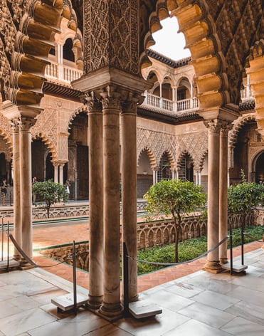 Moorish interlocking arches and plasterwork of Seville Alcazar