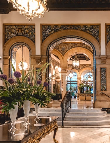 Hotel Alfonso Moorish lobby with arches in Seville