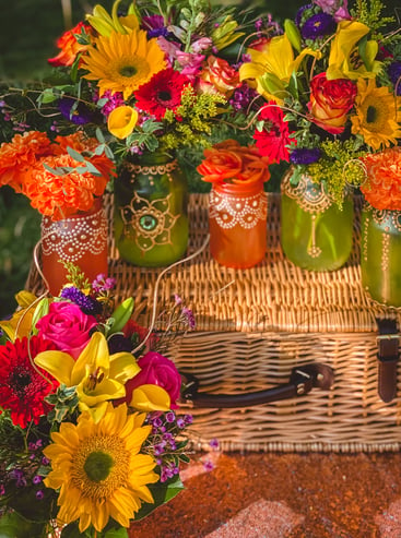 Colorful flower arrangements for Eid picnic