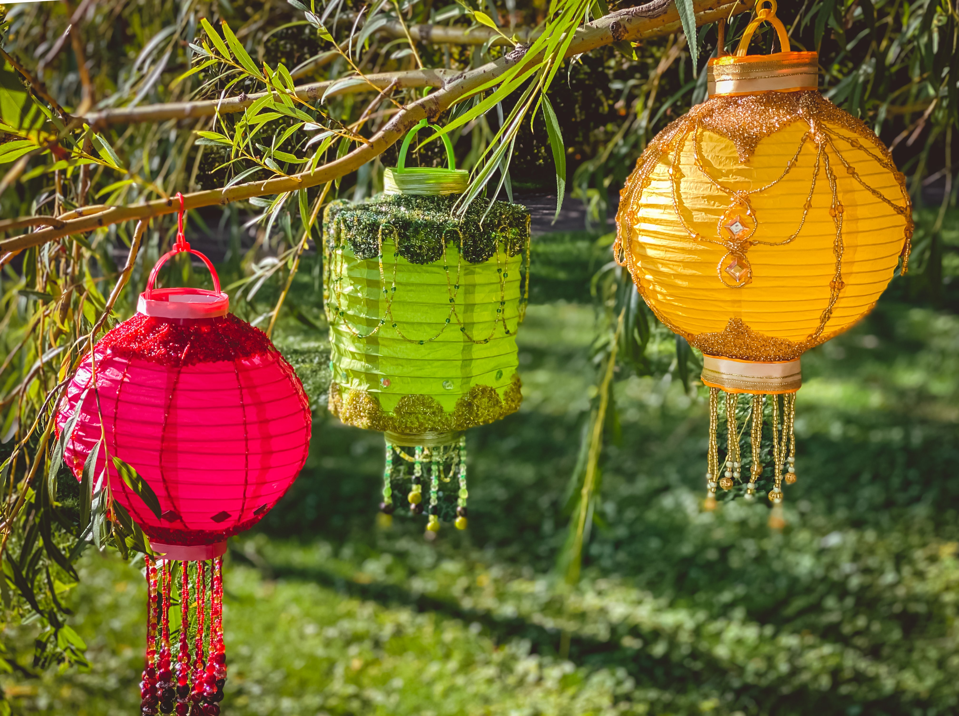 Colorful hanging paper lanterns for Eid picnic